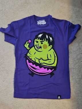 Johnny Cupcakes Mens Purple Graphic Tee - Green Character Print